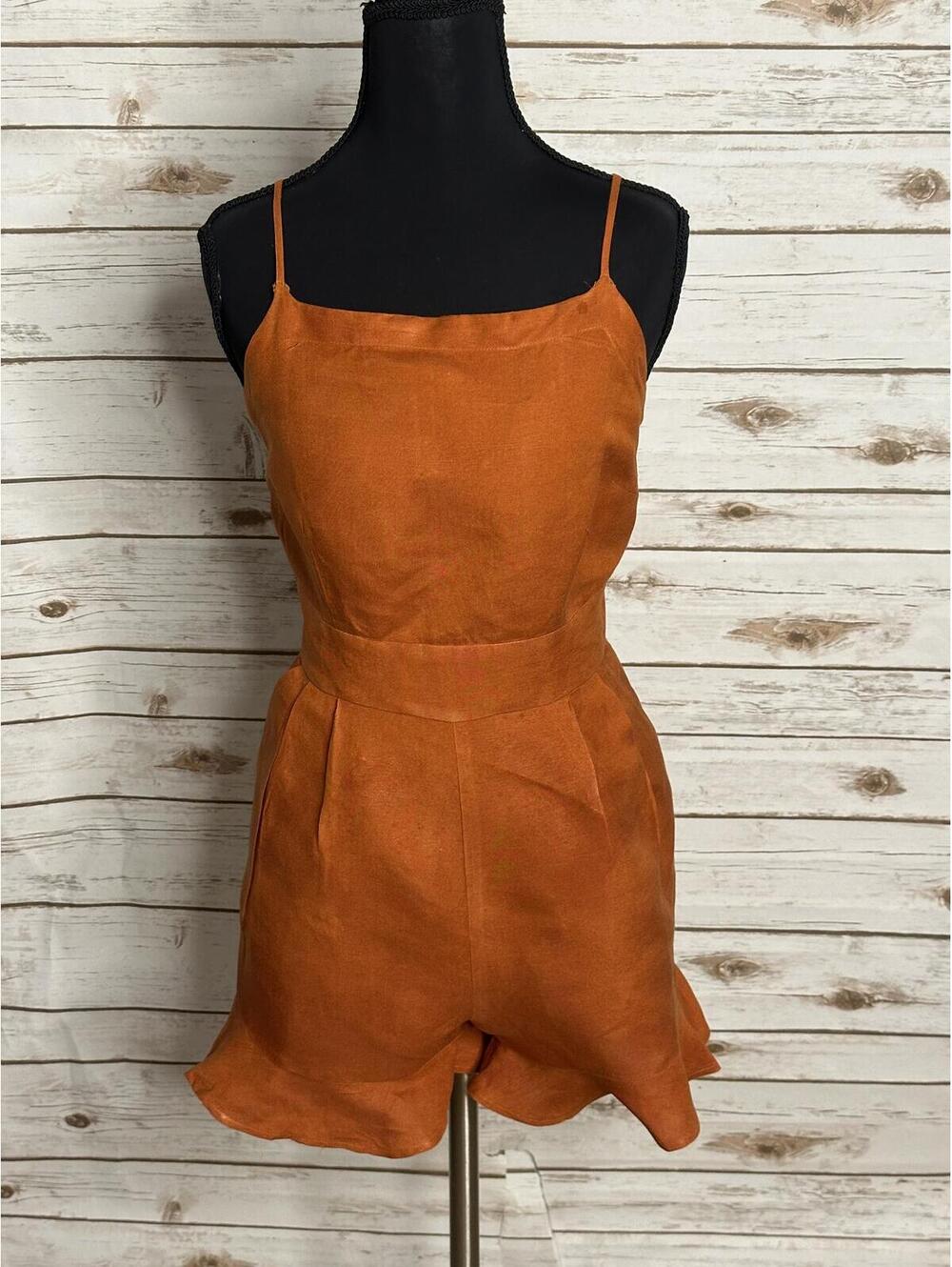 LOFT sleeveless ruffled hem romper Size 4 linen-blend rust coastal summer